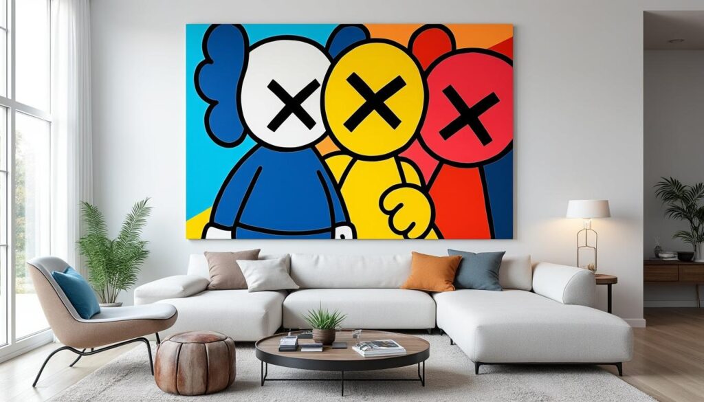 découvrez notre tableau kaws, une œuvre pop art authentique qui apportera une touche moderne et colorée à votre décoration murale.