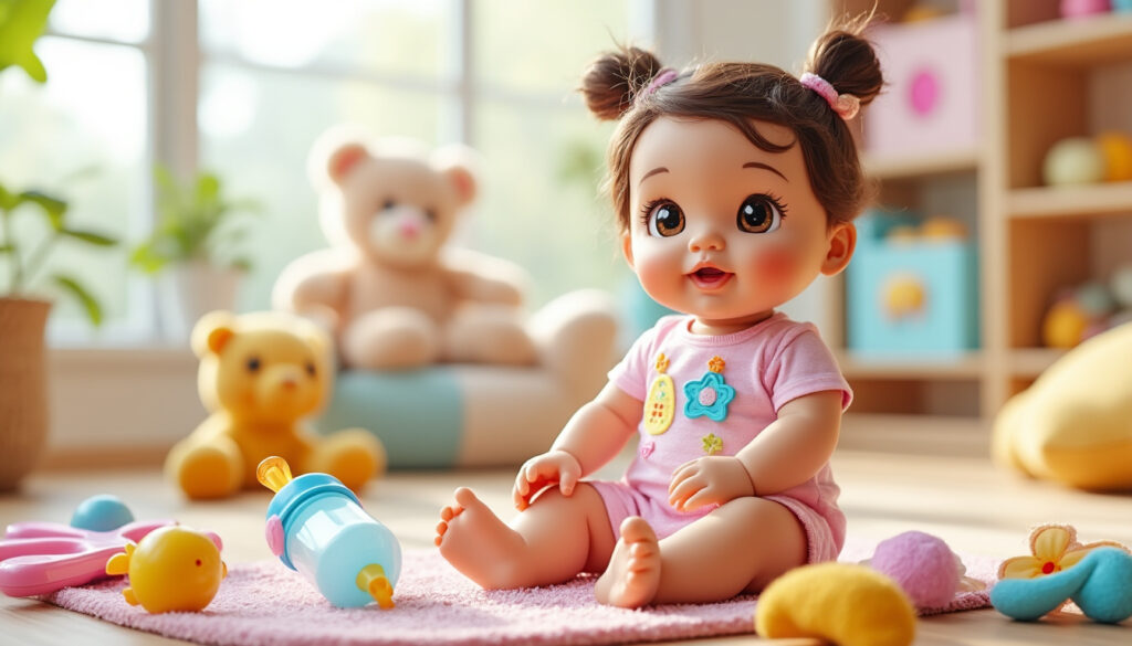 découvrez baby lovely, la poupée interactive parfaite pour les enfants, livrée avec de nombreux accessoires pour des heures de jeu et d'apprentissage.